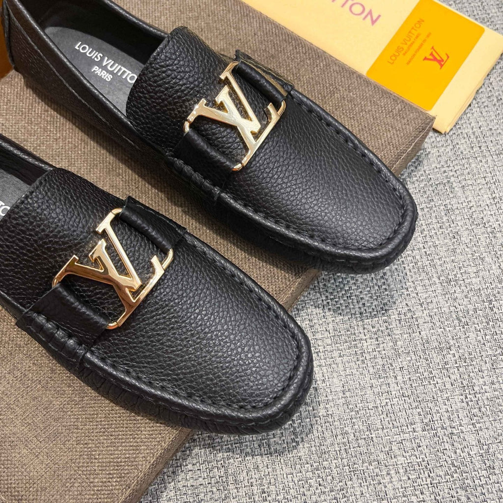 Louis Vuitton Men's Black Leather Hardware Loafers