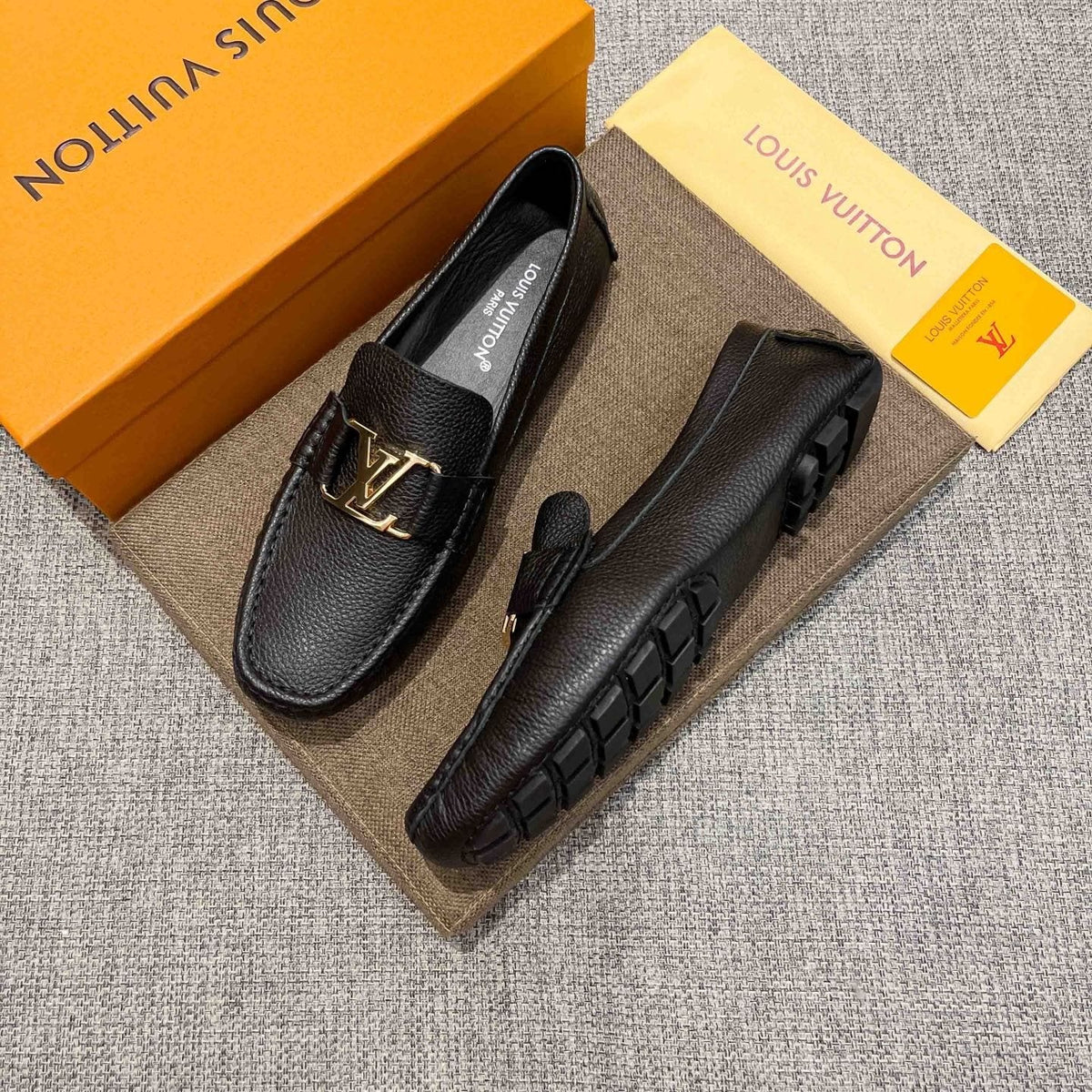 Louis Vuitton Men's Black Leather Hardware Loafers