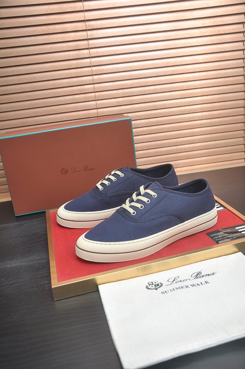 Loro Piana Navy Lace-Up Sneakers