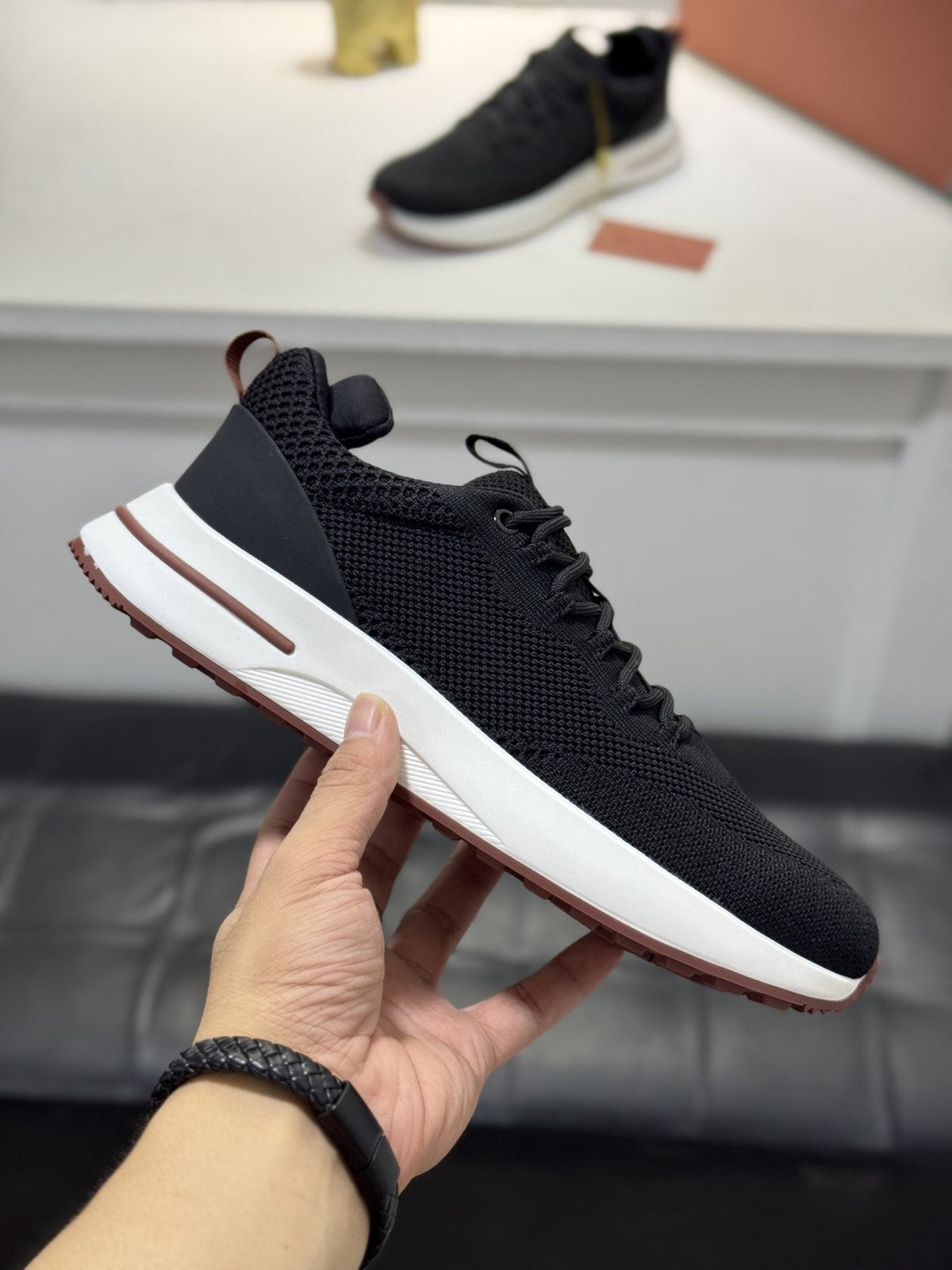 Loro Piana Black Knit Low-Top Sneakers