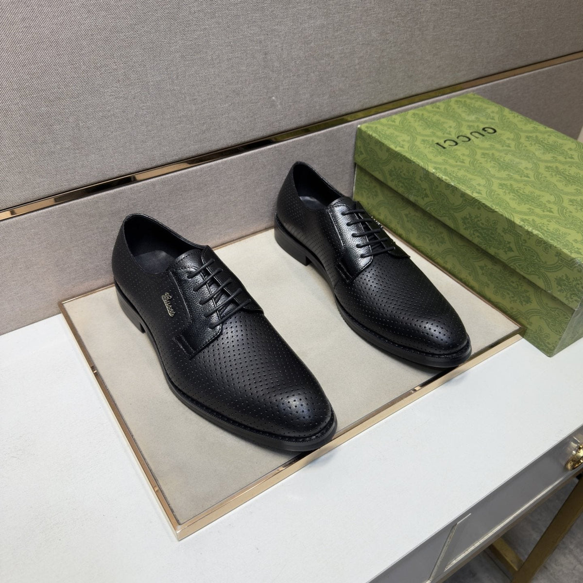 Gucci Men's Black Perforated Lace-Up Shoes