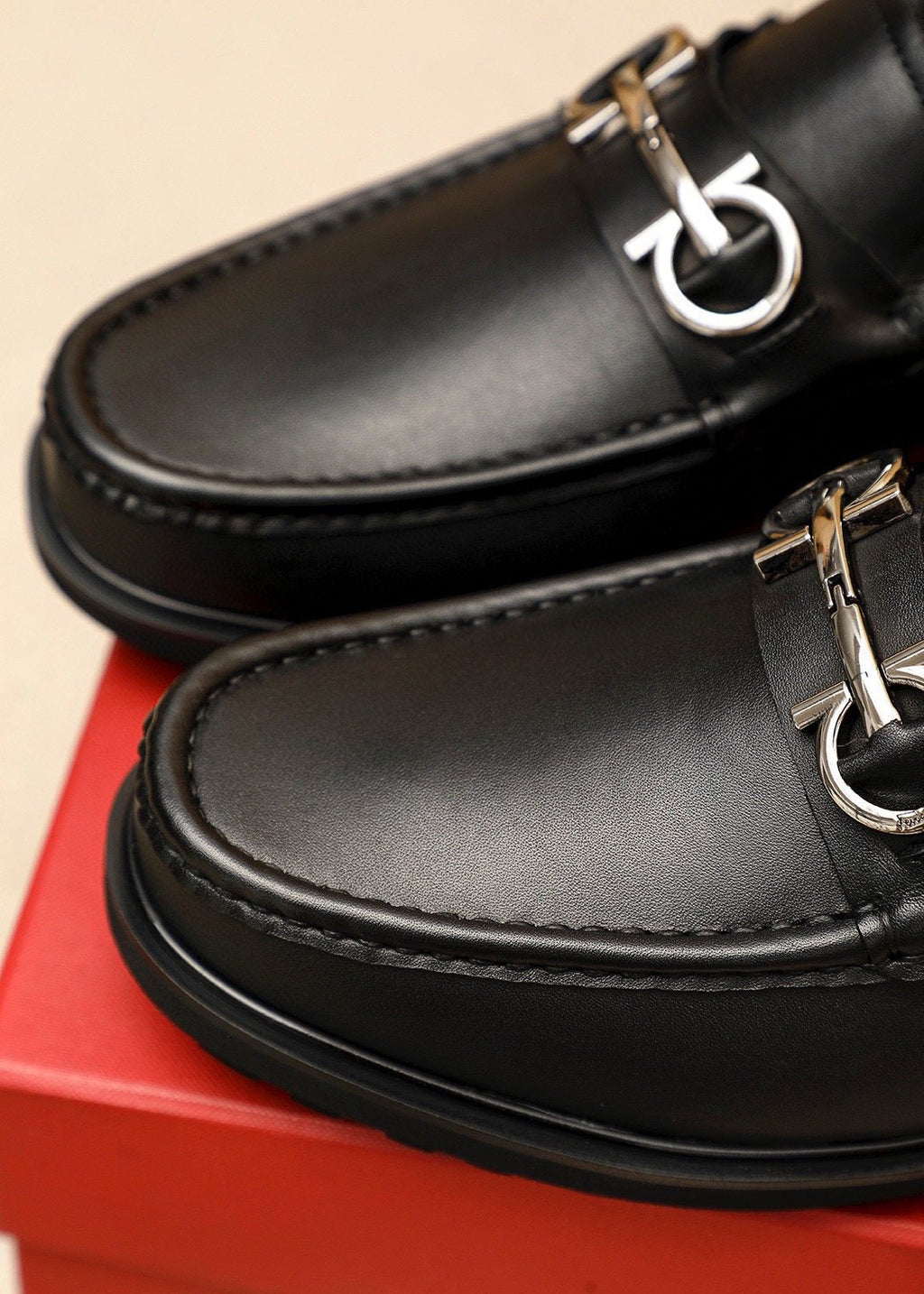 Ferragamo Black Metal-Hardware Loafers