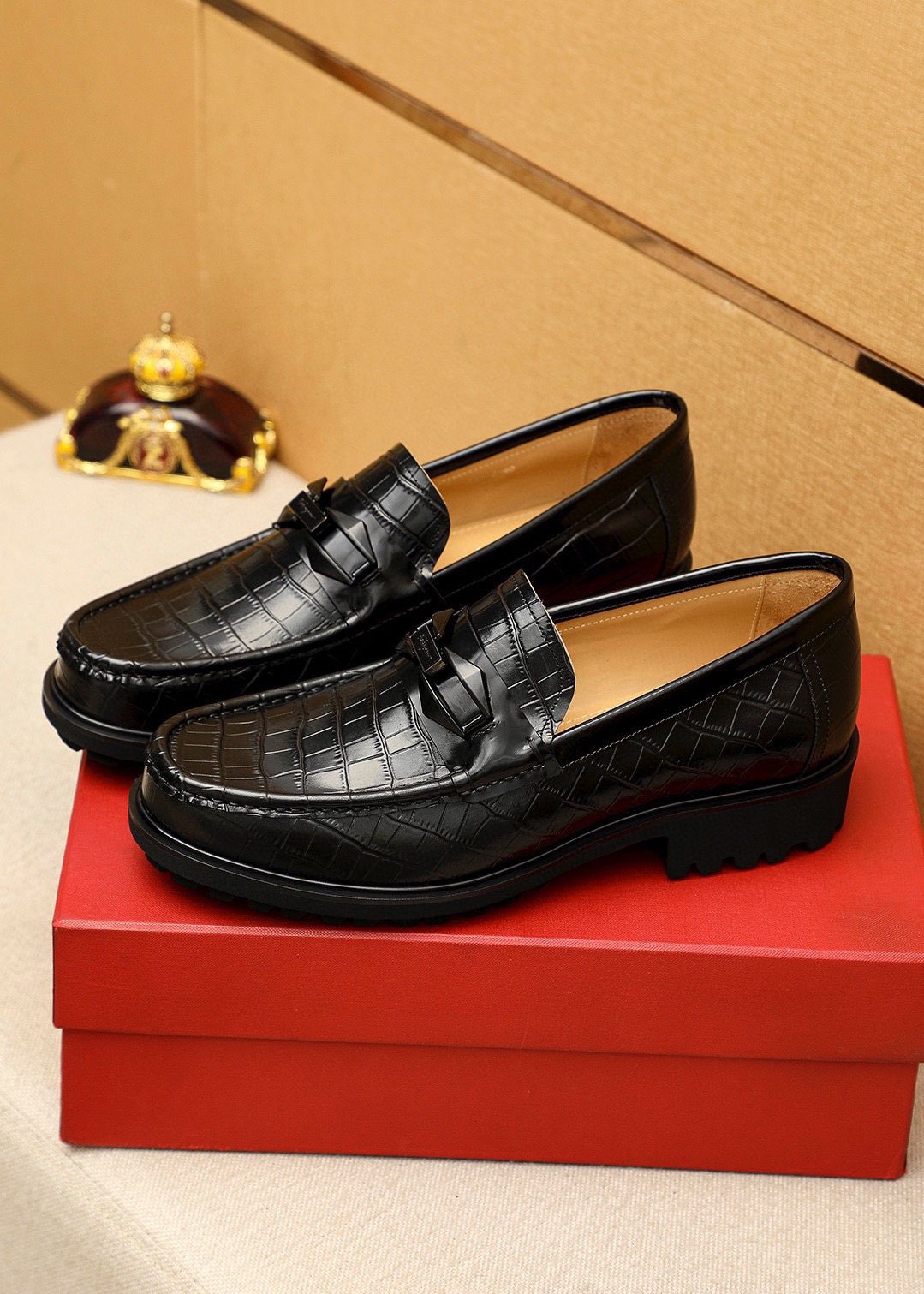 Ferragamo Black Embossed Leather Loafers