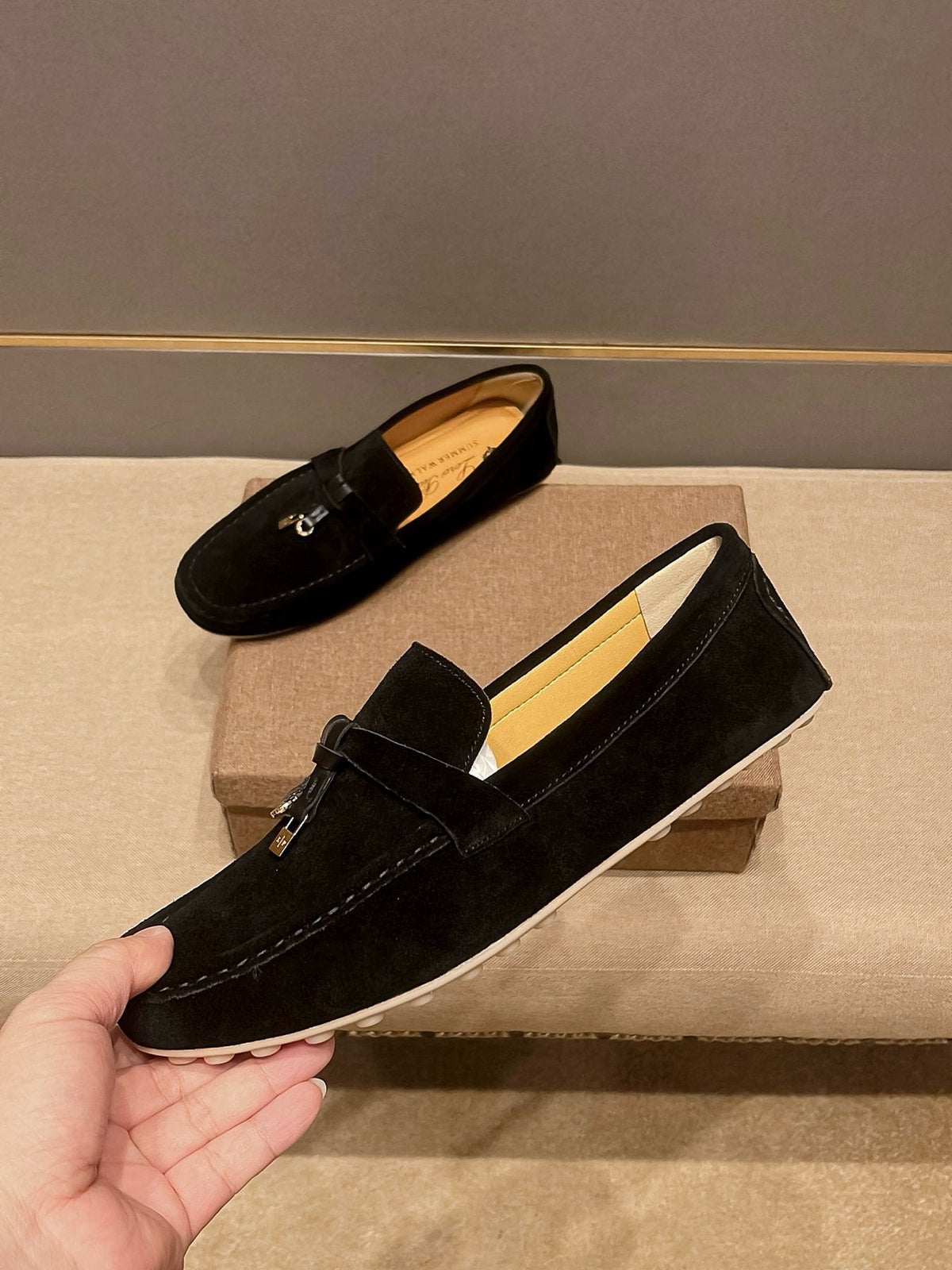 Loro Piana Men's Black Metal-Bit Loafers