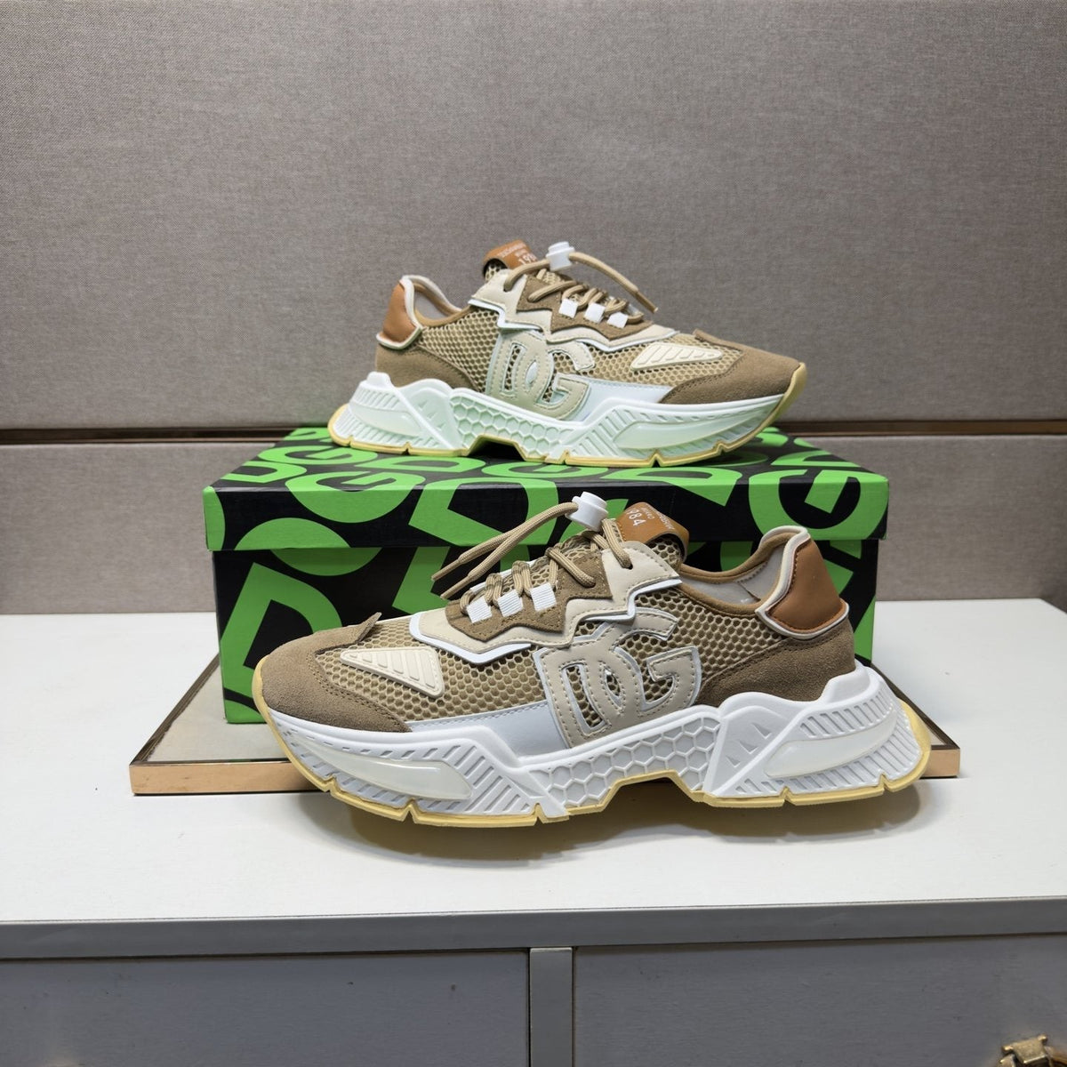 Dolce & Gabbana Taupe Mesh Panel Sneakers