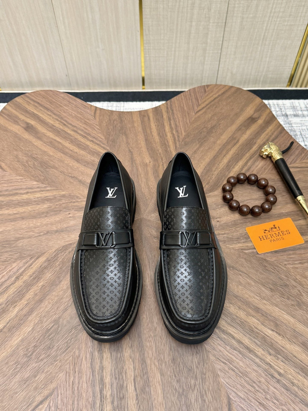 Louis Vuitton Black Textured Loafers