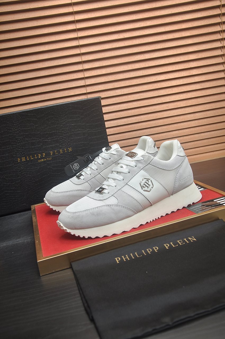 Philipp Plein White and Light-Gray Low-Top Sneakers