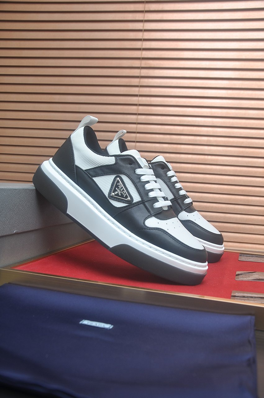 Prada Triangle Plaque Low-Top Sneakers - Leather Upper