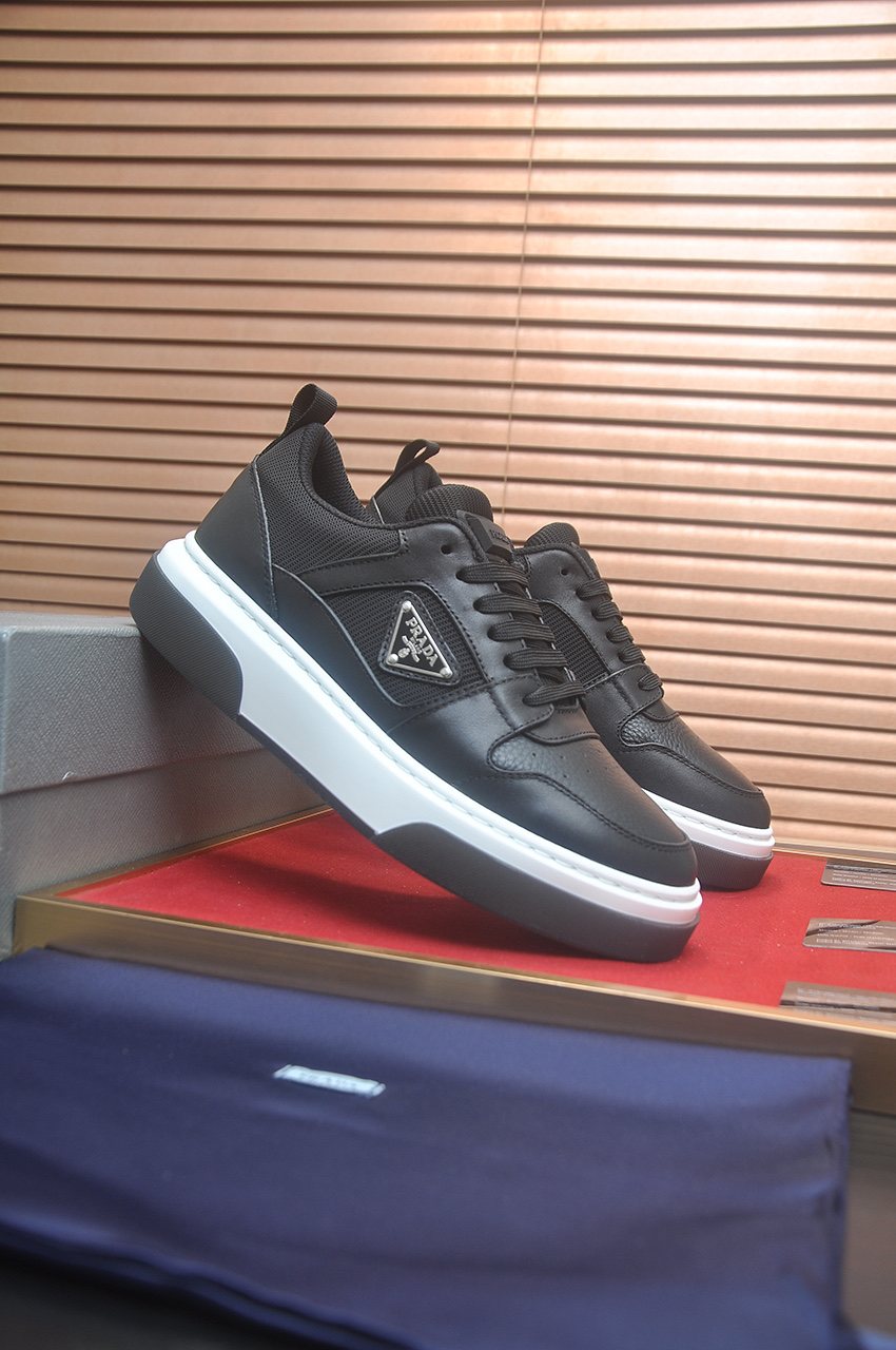 Prada Triangle Plaque Low-Top Sneakers - Leather Upper