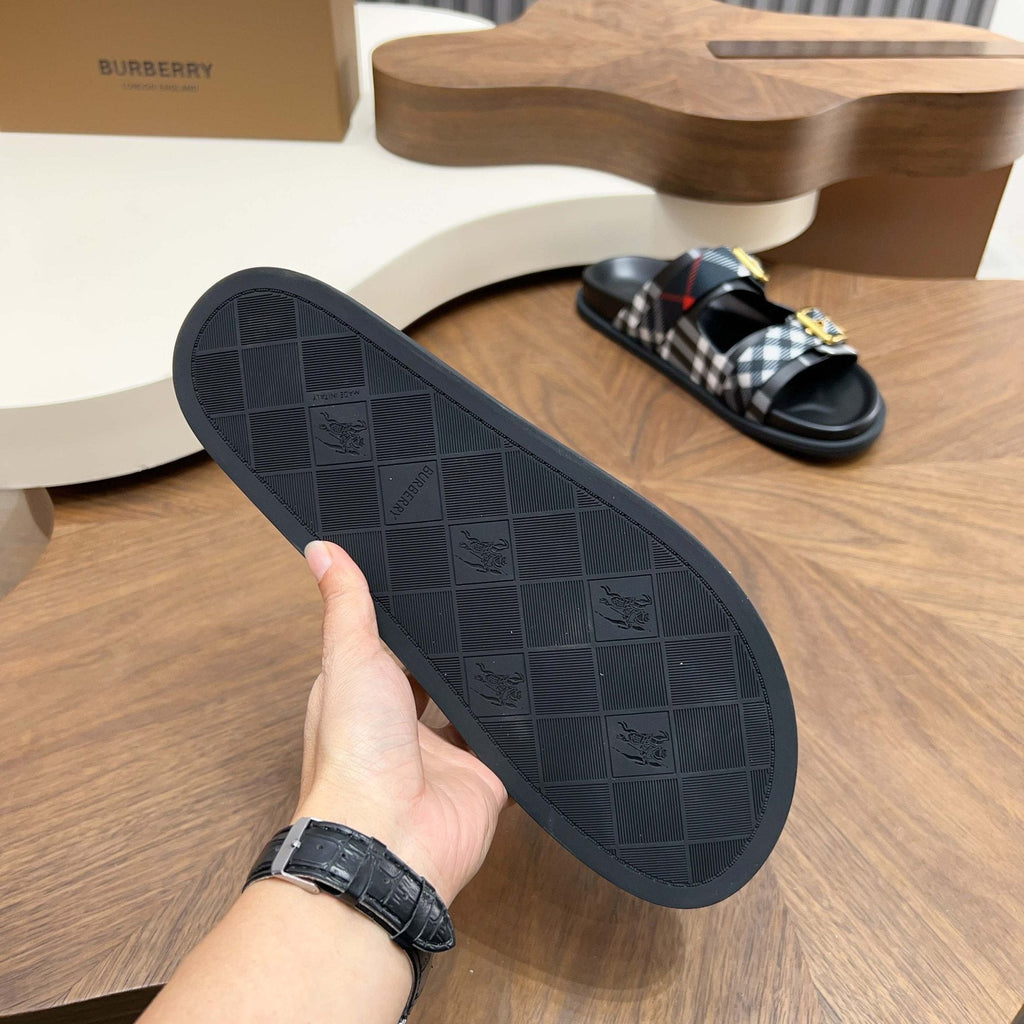 Burberry Plaid Two-Buckle Slide Sandals