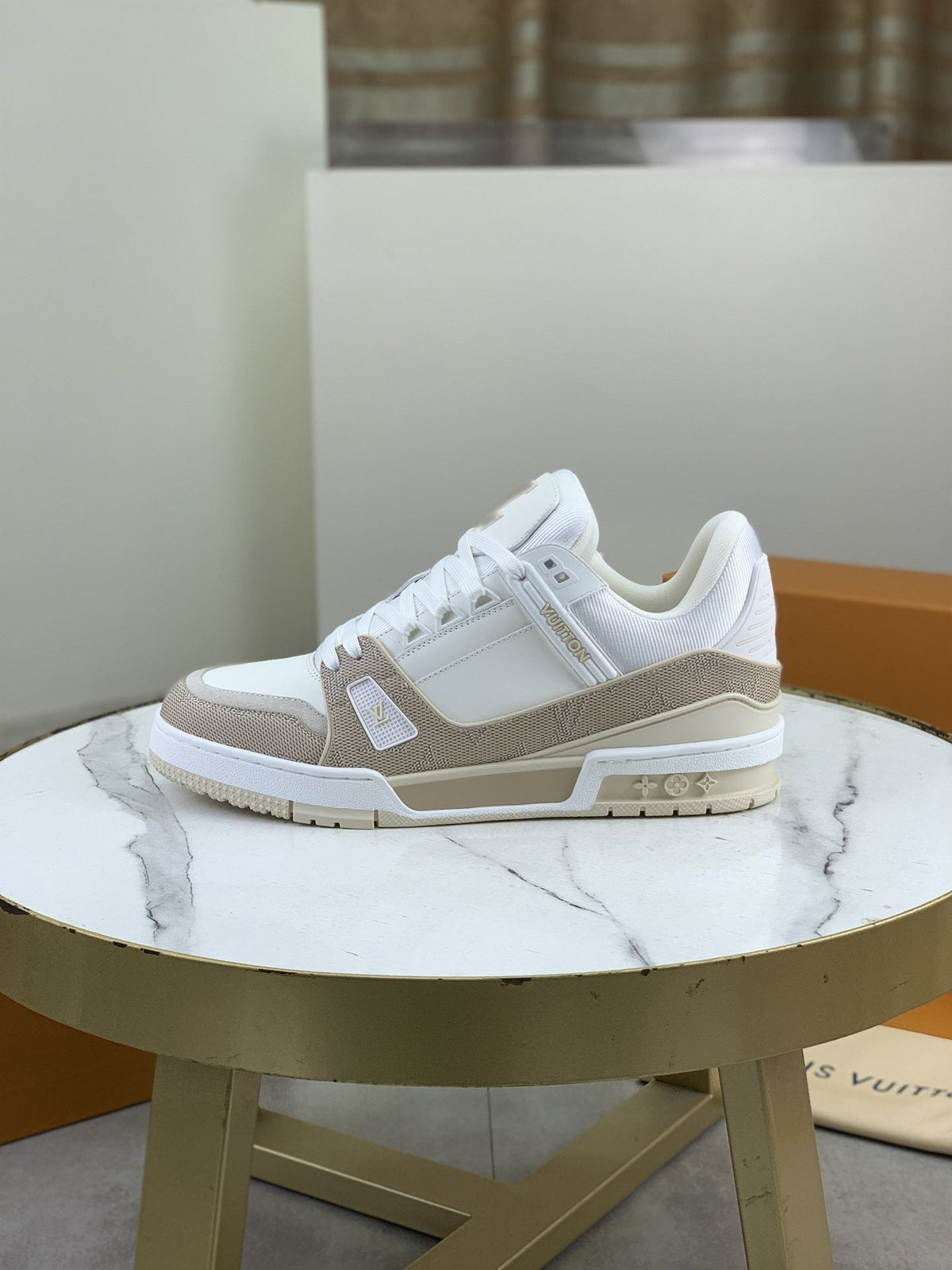 Louis Vuitton White and Beige Low-Top Sneakers