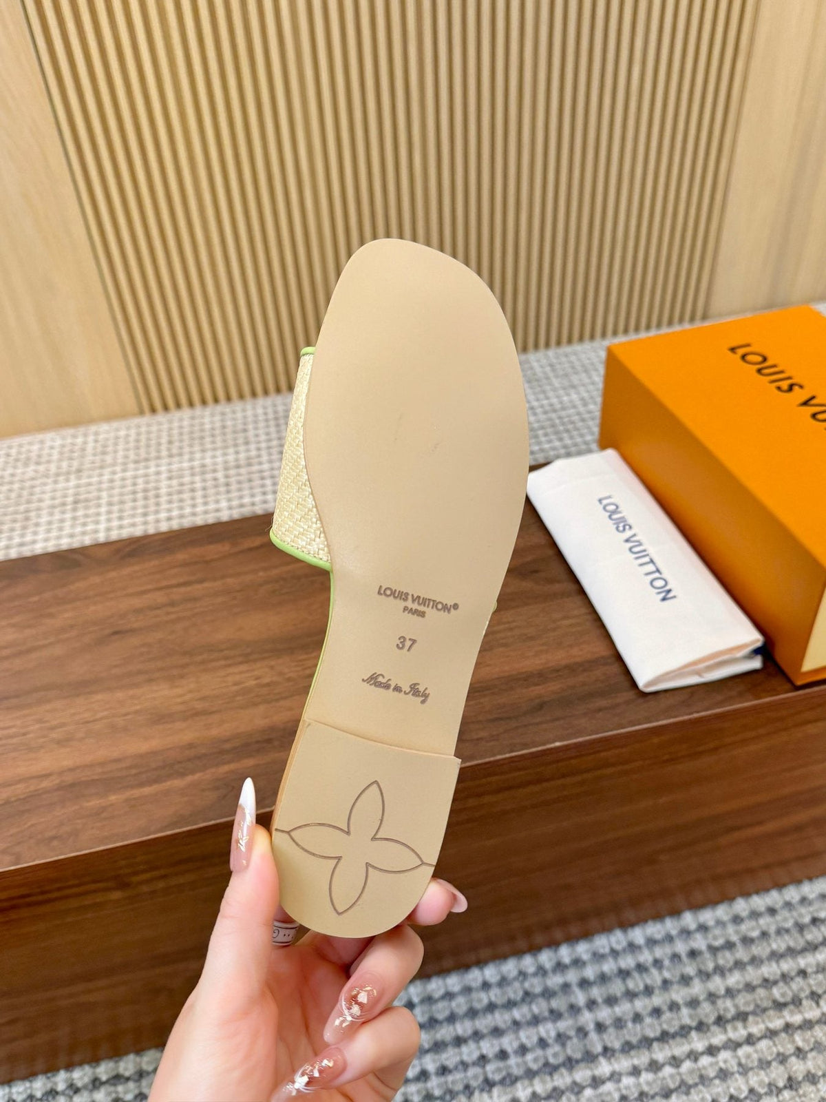 Louis Vuitton Textured Logo Slide Sandals