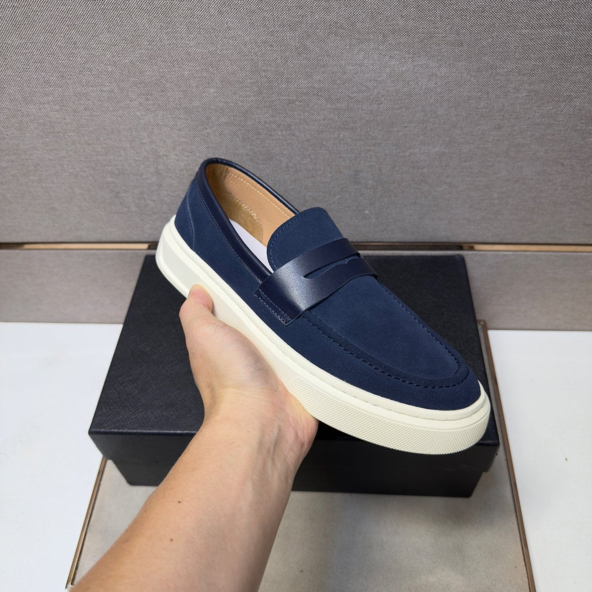Prada Men's Penny Loafers with White Soles