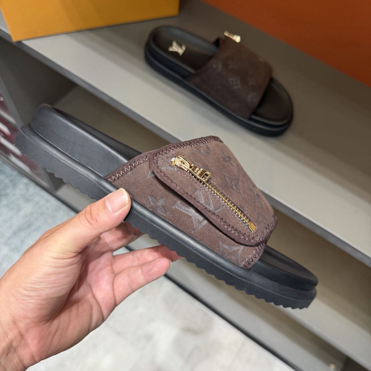 Louis Vuitton Monogram Zip Slide Sandals