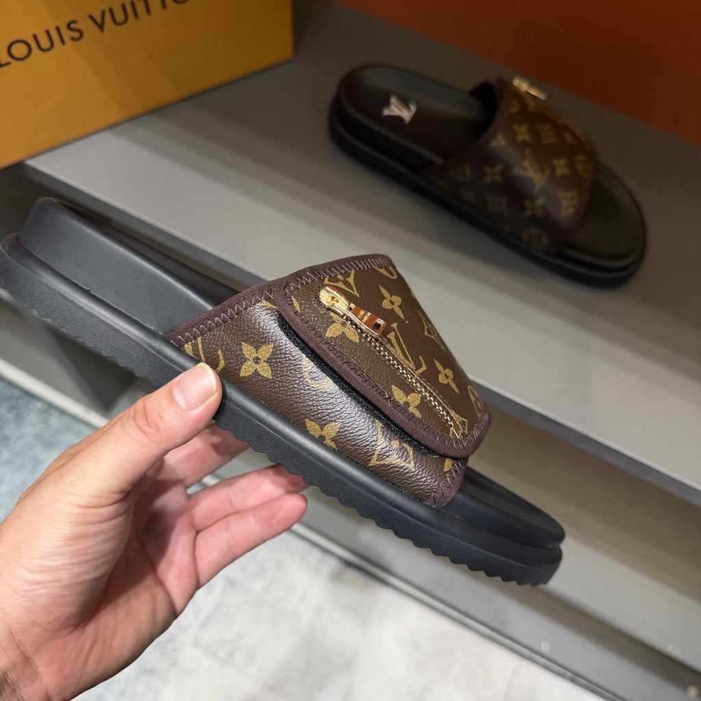 Louis Vuitton Monogram Zip Slide Sandals