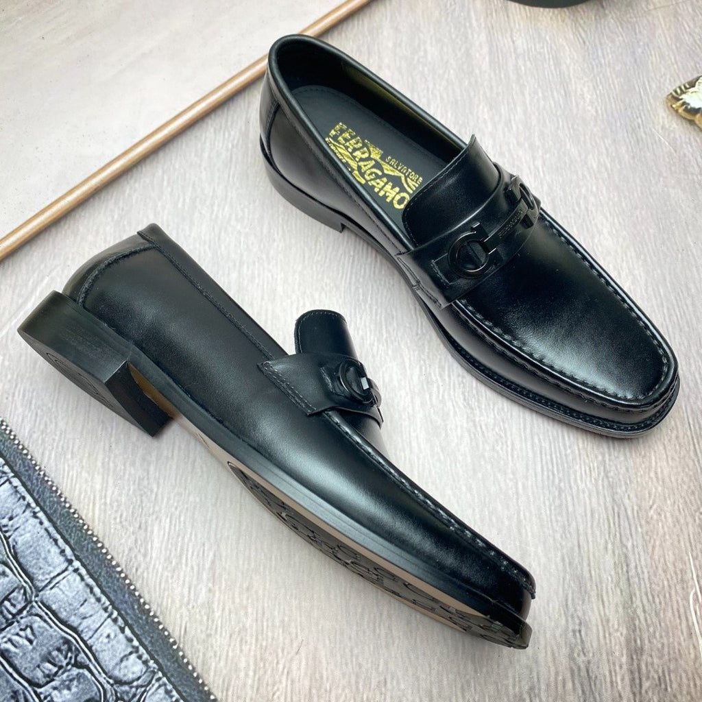 Ferragamo Black Metal-Accent Slip-On Loafers