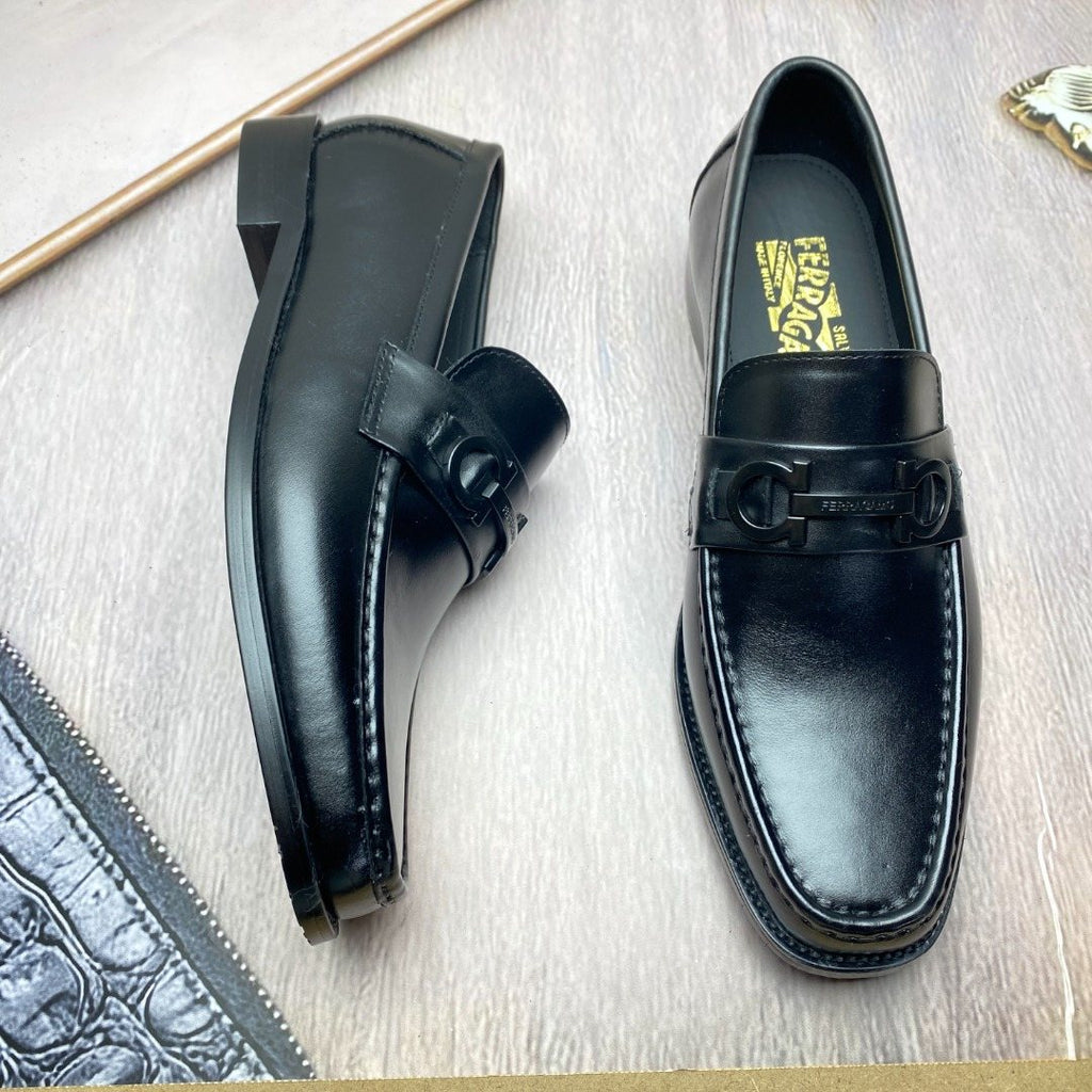 Ferragamo Black Metal-Accent Slip-On Loafers