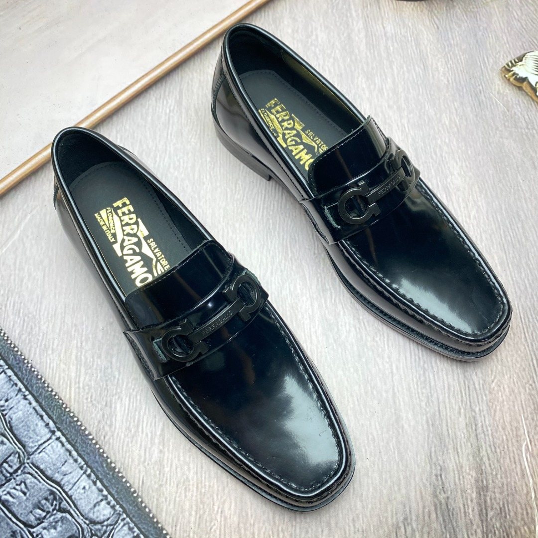 Ferragamo Black Metal-Accent Slip-On Loafers