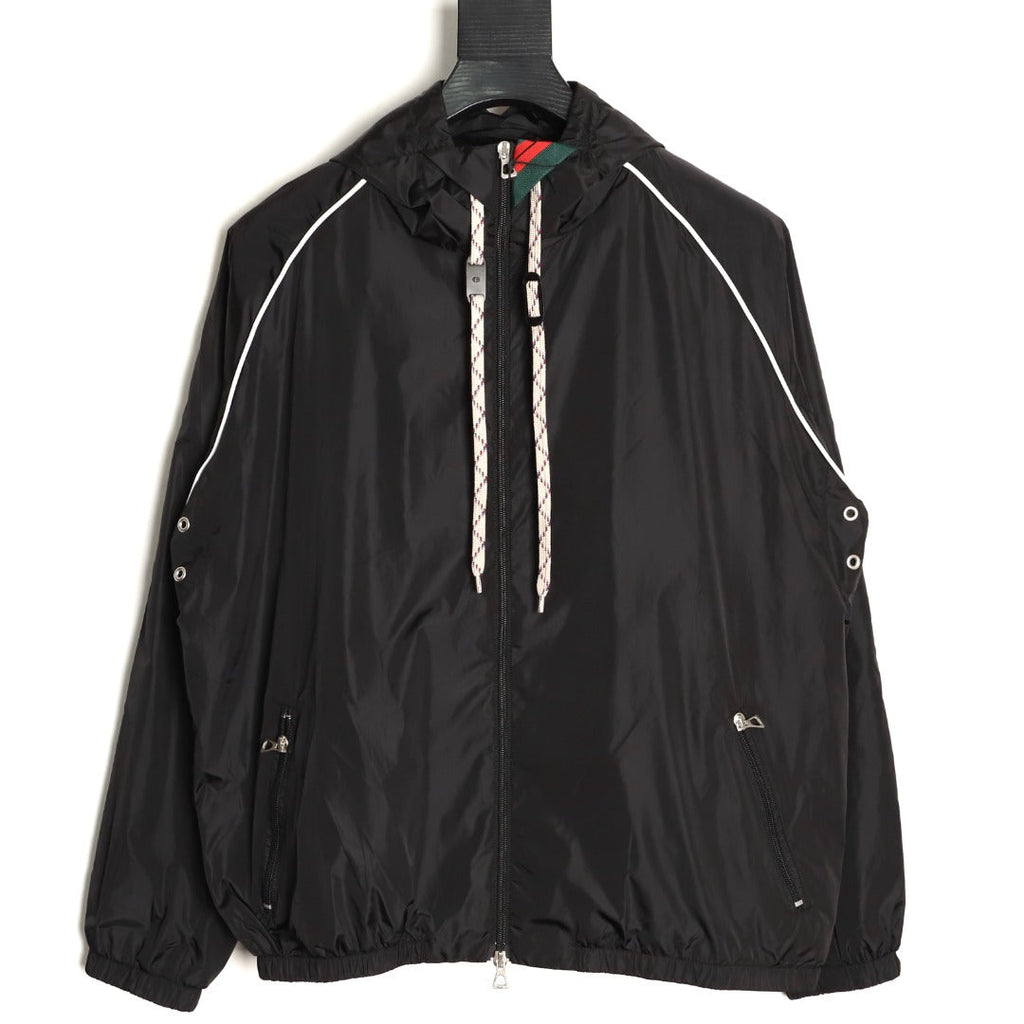 Gucci Contrast-Line Hooded Zip Jacket - Black
