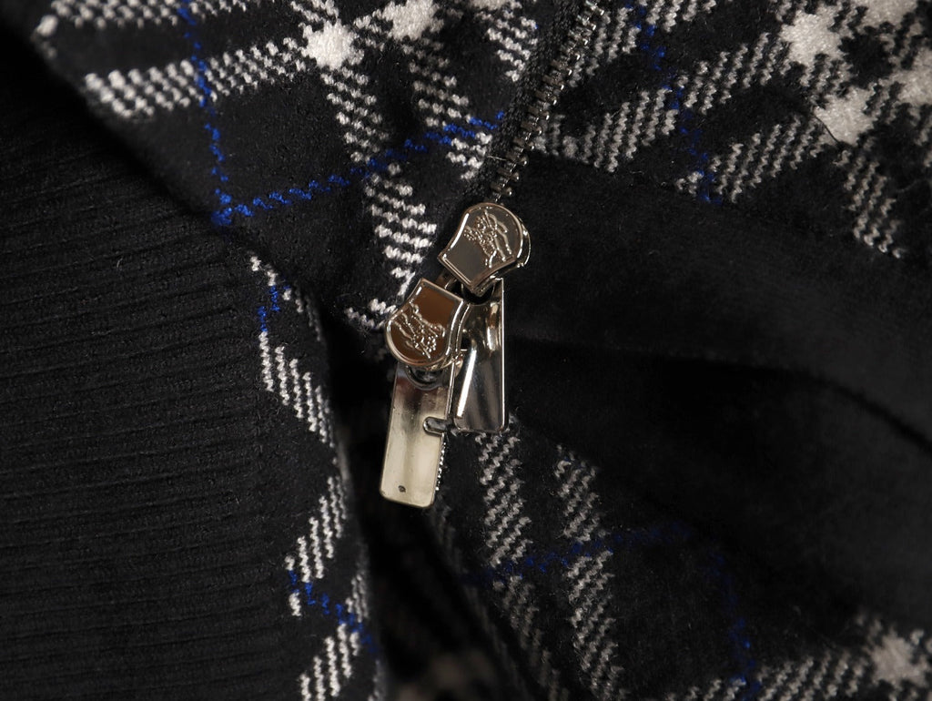 Burberry Diagonal-Check Zip Knit Cardigan - Black