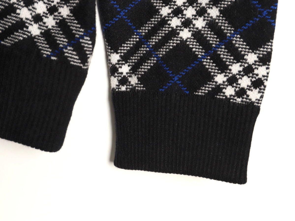 Burberry Diagonal-Check Zip Knit Cardigan - Black
